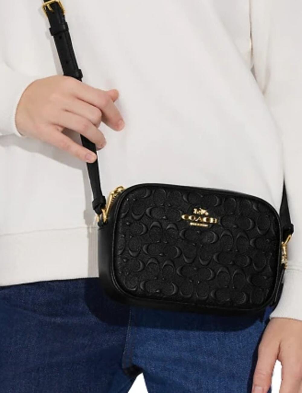 Coach Mini Jamie Camera Bag In Signature Leather Black Embossed Crossbody Bag